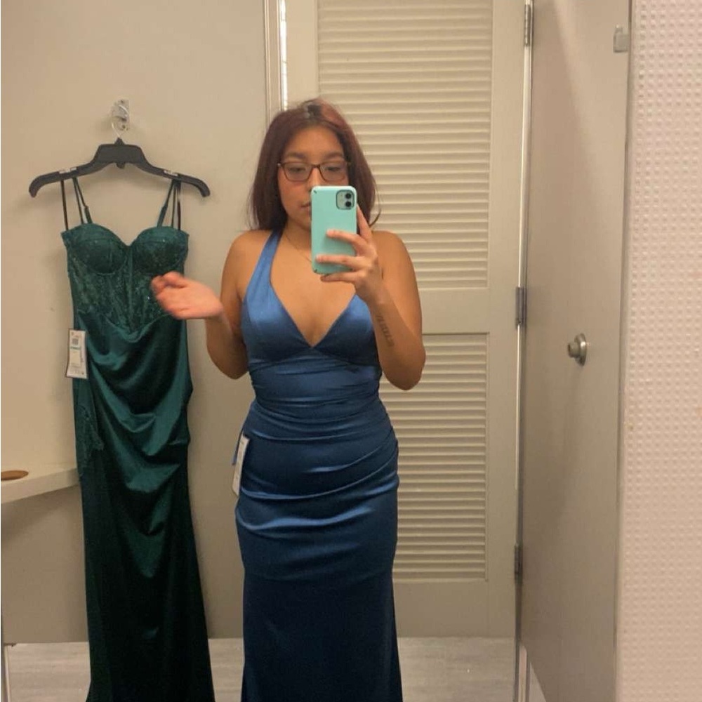Elegant Blue Satin Dress